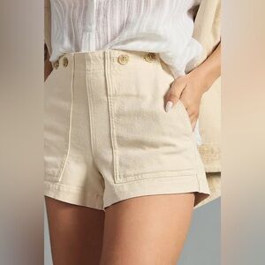 Pilcro Anthro The Kit High-Rise Utility Shorts in Cream Sz 32 Summer Boho Baggy